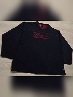 Vintage Mecca Athletics Varsity Style Striped Collar V Neck Sweatshirt
